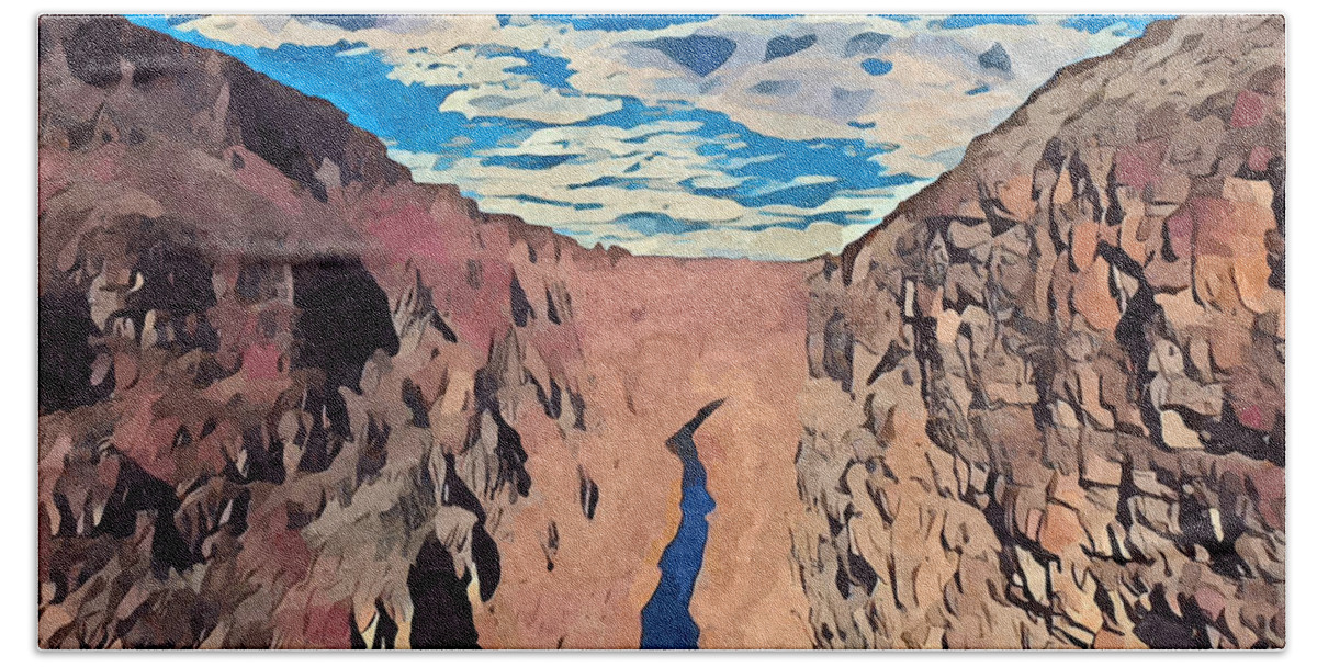 River Beach Towel featuring the digital art Rio Grande Gorge by Aerial Santa Fe
