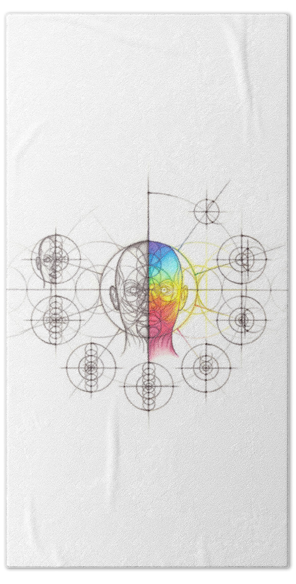 Anatomy Beach Towel featuring the drawing Intuitive Geometry Human Anatomy - Head by Nathalie Strassburg