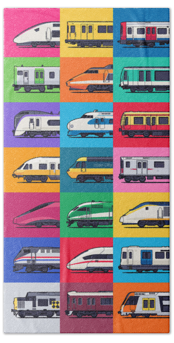 Train Beach Towel featuring the digital art World Trains Pattern by Organic Synthesis