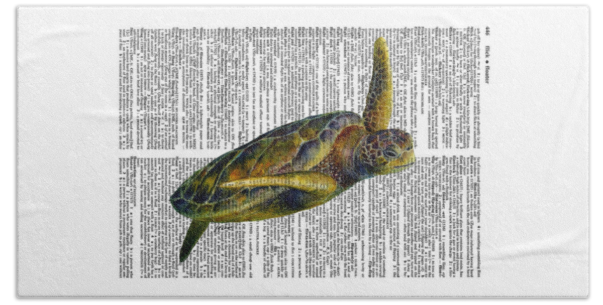 Underwater Beach Towel featuring the painting Sea Turtle 2 on Dictioinary by Hailey E Herrera