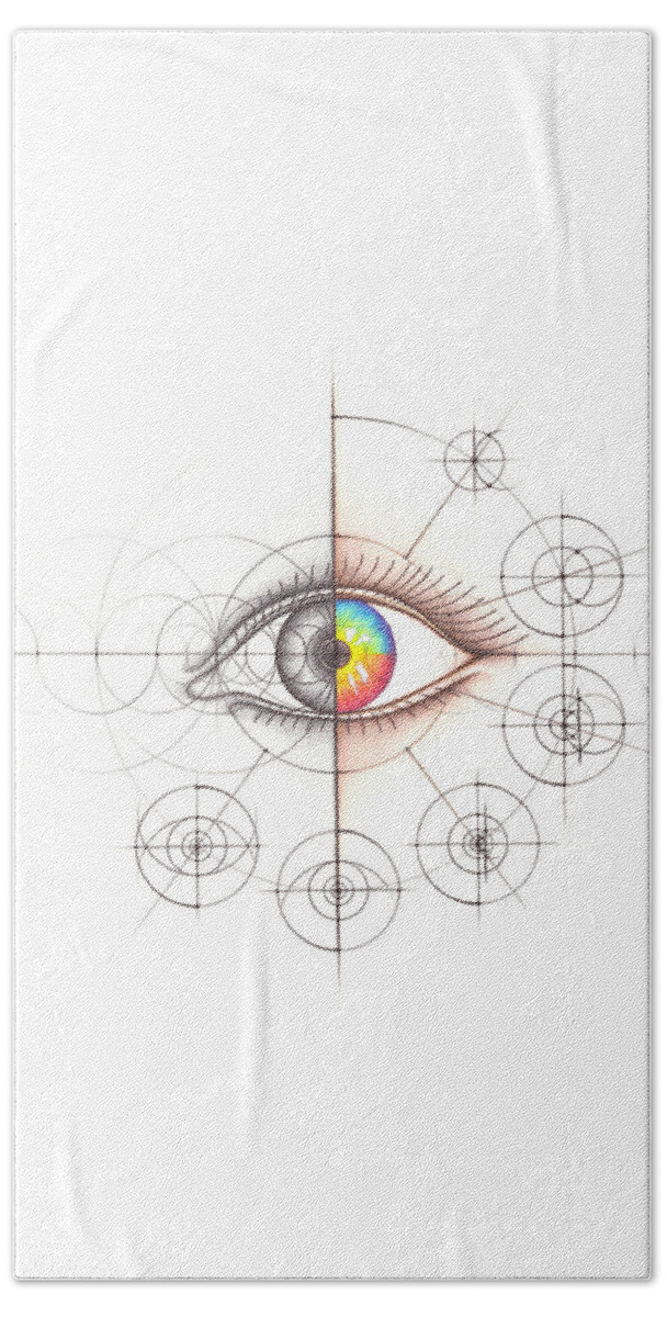 Anatomy Beach Towel featuring the drawing Intuitive Geometry Human Anatomy - Eye by Nathalie Strassburg