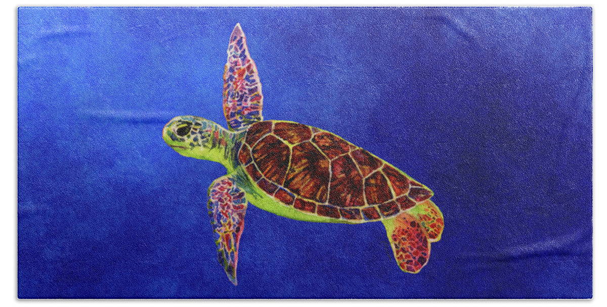 Turtle Beach Towel featuring the painting Sea Turtle - solid background by Hailey E Herrera