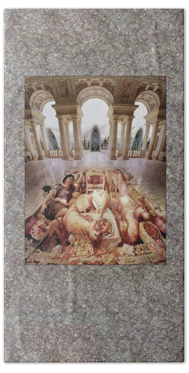 Gluttony Beach Towel featuring the painting Gluttony by Kurt Wenner