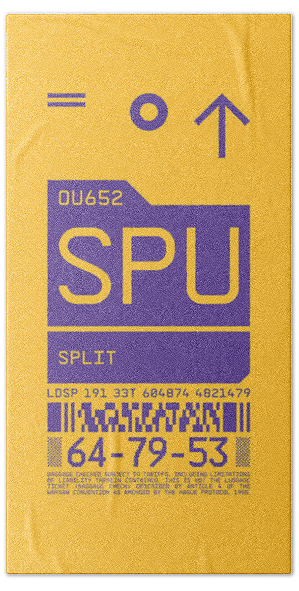 Airline Beach Towel featuring the digital art Luggage Tag C - SPU Split Croatia by Organic Synthesis