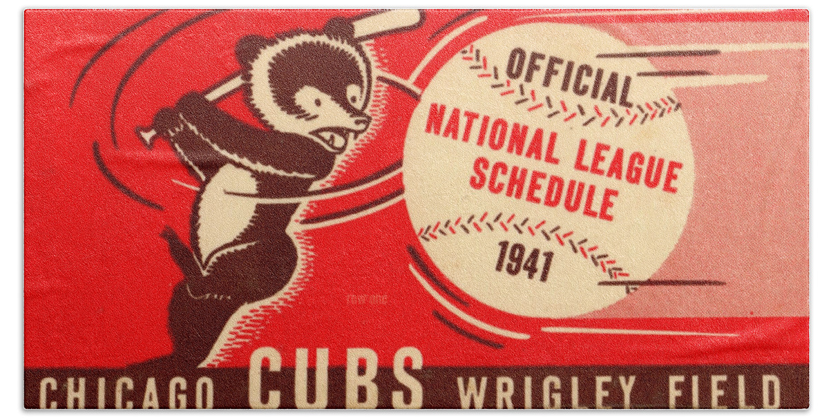 Chicago Beach Towel featuring the drawing 1941 Chicago Cubs Schedule Art by Row One Brand