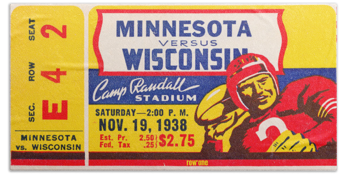 Minnesota Beach Towel featuring the mixed media 1938 Minnesota vs. Wisconsin by Row One Brand