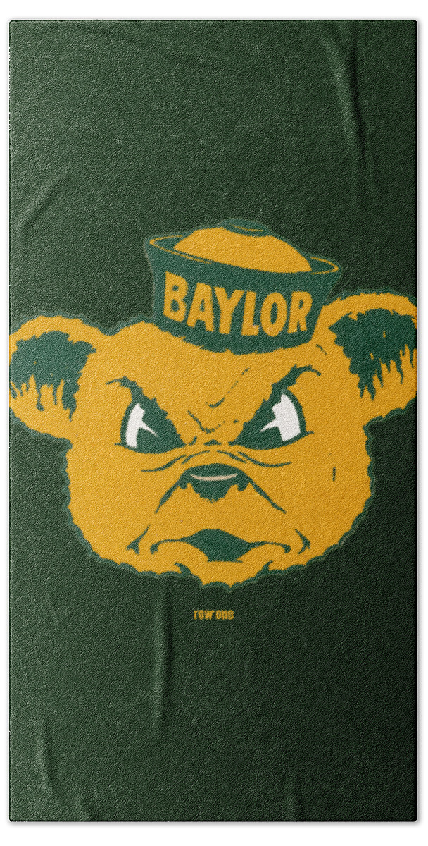 Baylor Beach Towel featuring the mixed media 1950's Baylor Bear Art by Row One Brand