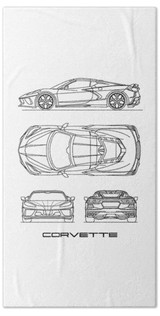 Corvette Beach Towel featuring the photograph Corvette C8 Blueprint by Mark Rogan