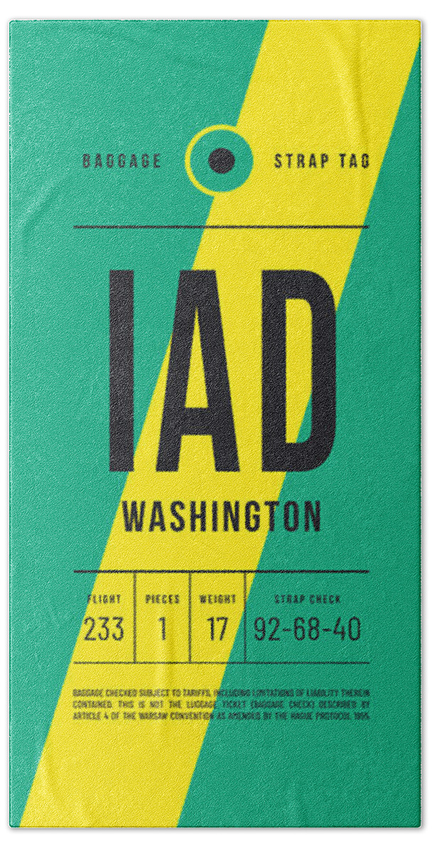Airline Beach Towel featuring the digital art Baggage Tag E - IAD Washington USA by Organic Synthesis
