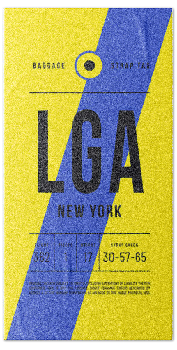 Airline Beach Towel featuring the digital art Baggage Tag E - LGA New York USA by Organic Synthesis