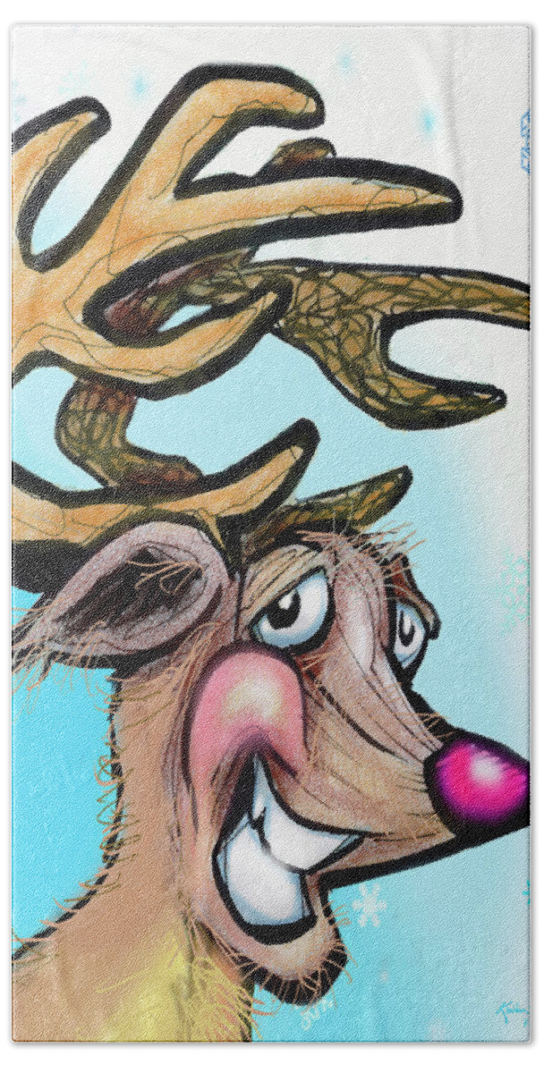 Rudolph Beach Towel featuring the digital art Rudolph the Red Nosed Reindeer by Kevin Middleton