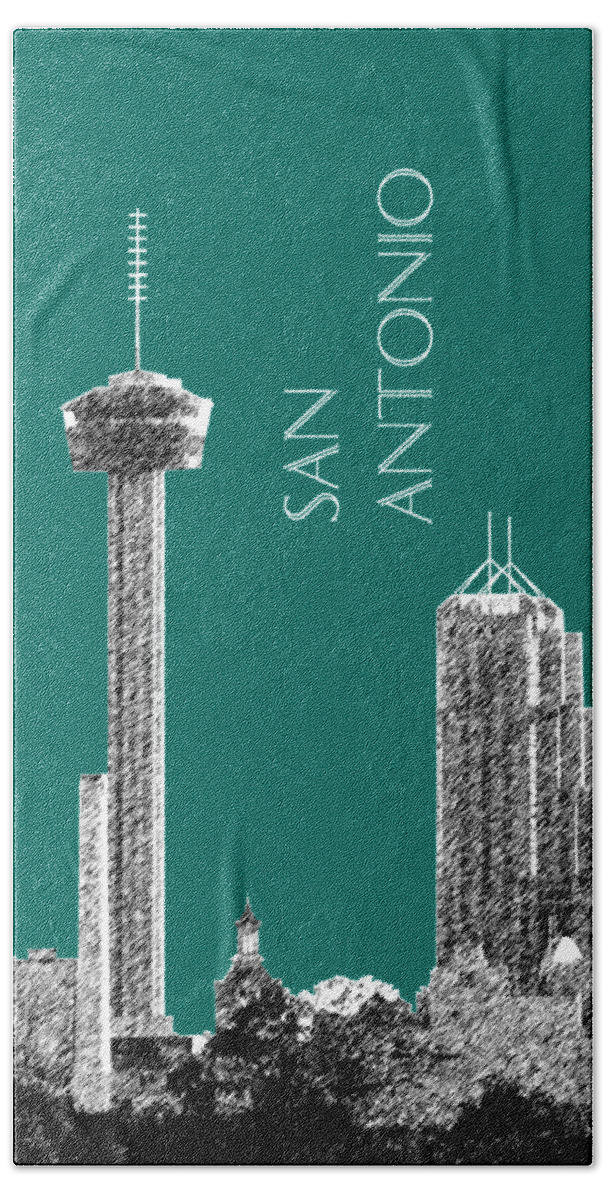 Architecture Beach Towel featuring the digital art San Antonio Skyline - Coral by DB Artist