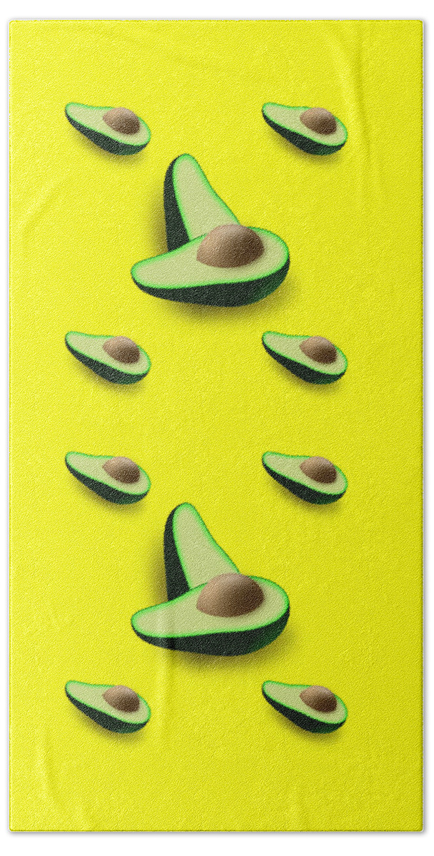 Avocados Beach Towel featuring the digital art Avocados on a Bright Yellow Background by Ali Baucom