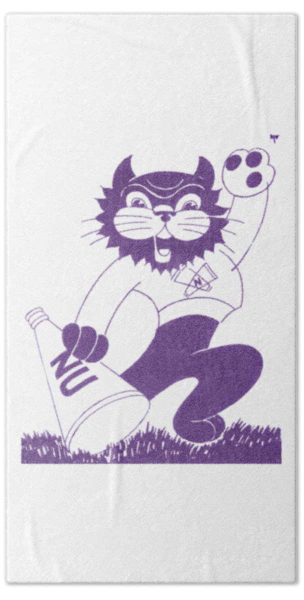 1977 Beach Towel featuring the mixed media 1977 Northwestern Wildcat Art by Row One Brand