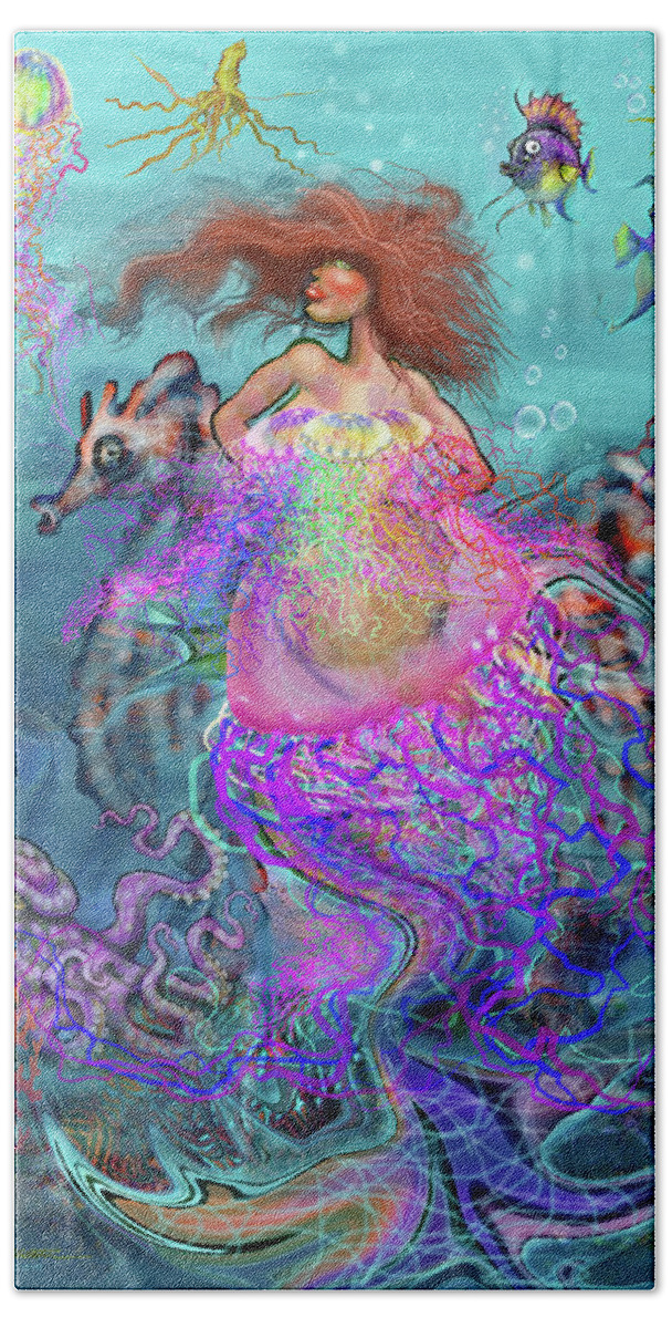 Mermaid Beach Towel featuring the digital art Mermaid Jellyfish Dress by Kevin Middleton