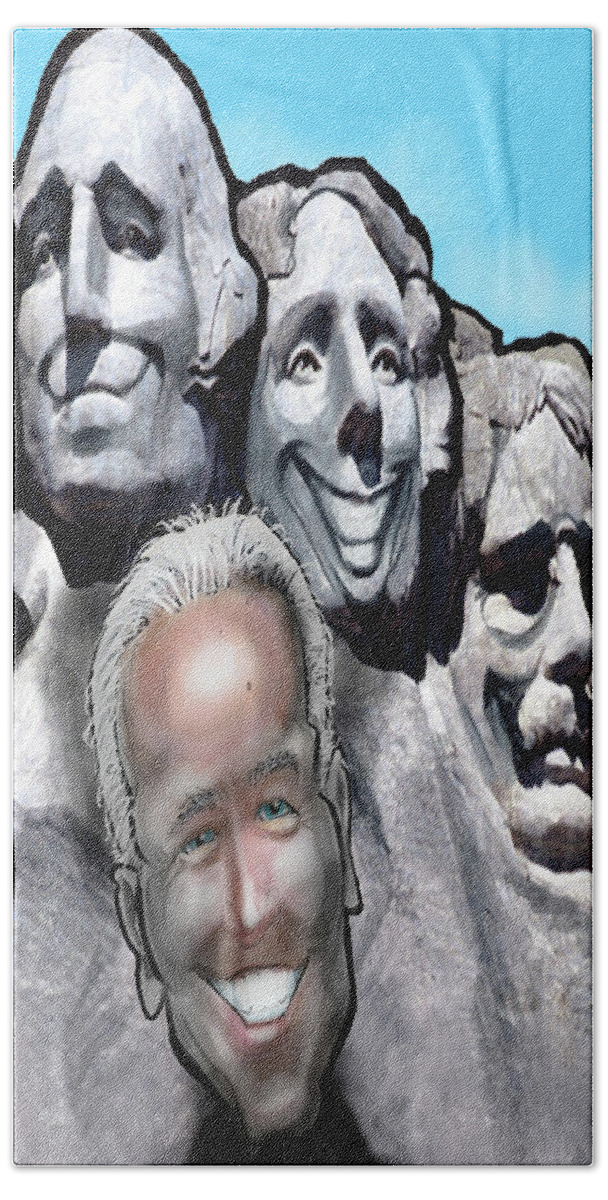 Mount Rushmore Beach Towel featuring the digital art Mount Rushmore w Biden by Kevin Middleton
