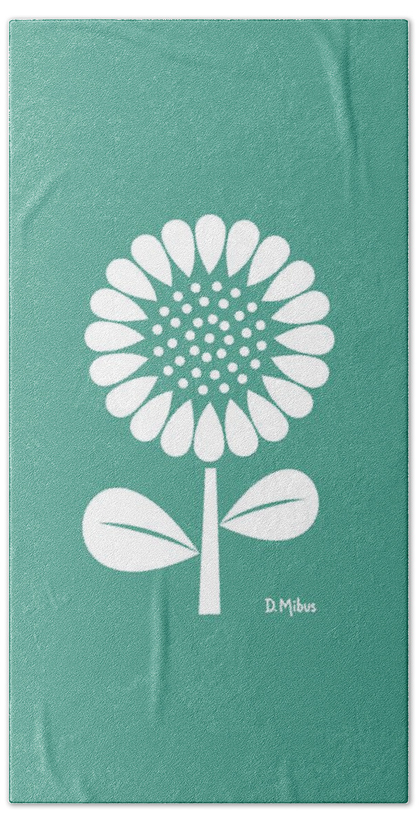 Mid Century Flower Beach Towel featuring the digital art Retro Single Flower Teal by Donna Mibus