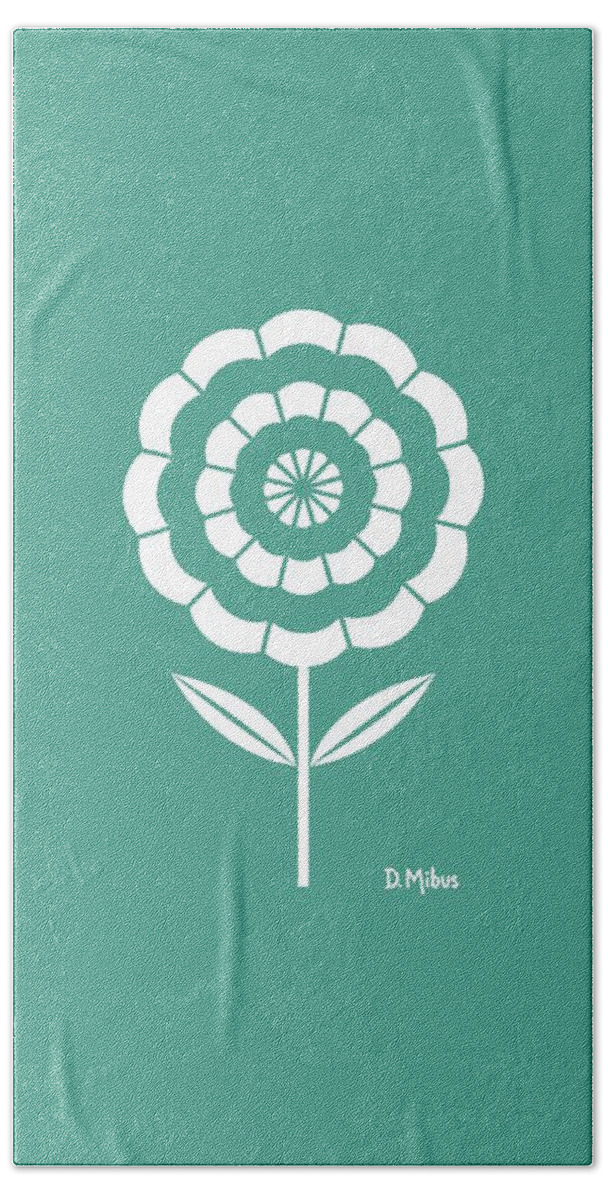 Mid Century Flower Beach Towel featuring the digital art Retro Single Flower Teal 4 by Donna Mibus