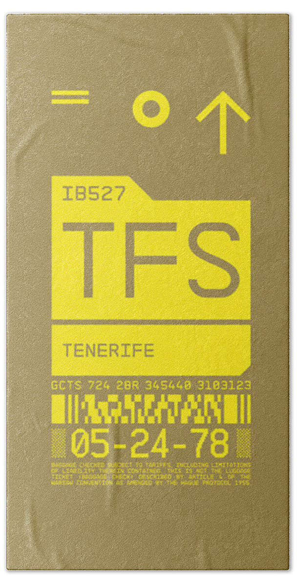 Airline Beach Towel featuring the digital art Luggage Tag C - TFS Tenerife Canary Islands Spain by Organic Synthesis