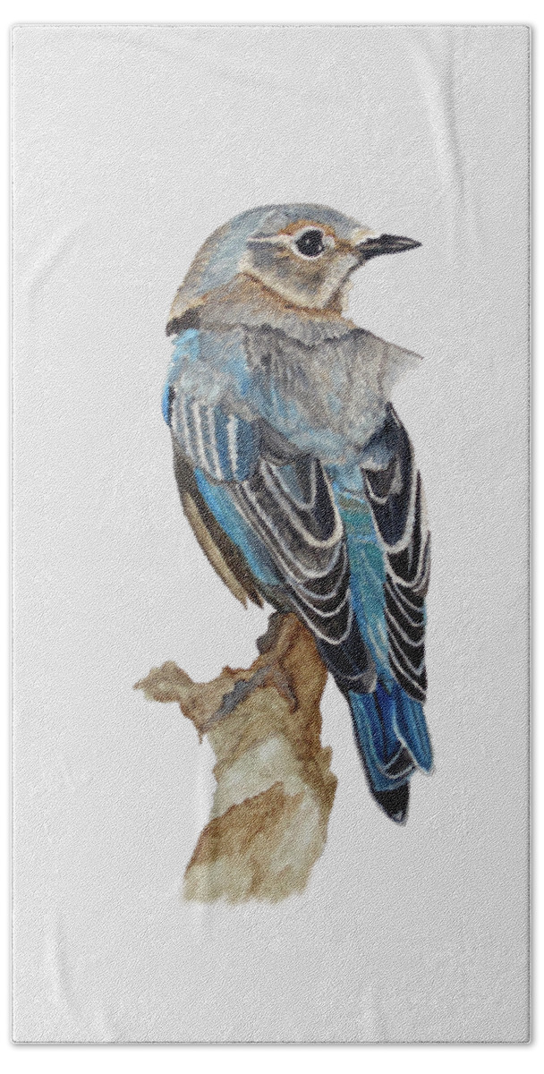 Bluebird Beach Towel featuring the painting Watercolor Eastern Bluebird by Angeles M Pomata
