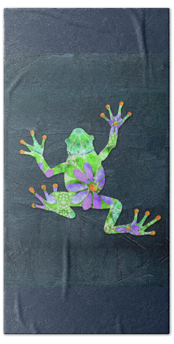 Colorful Beach Towel featuring the painting Dancing Daisy Frog 1 Colorful Art by Sharon Cummings