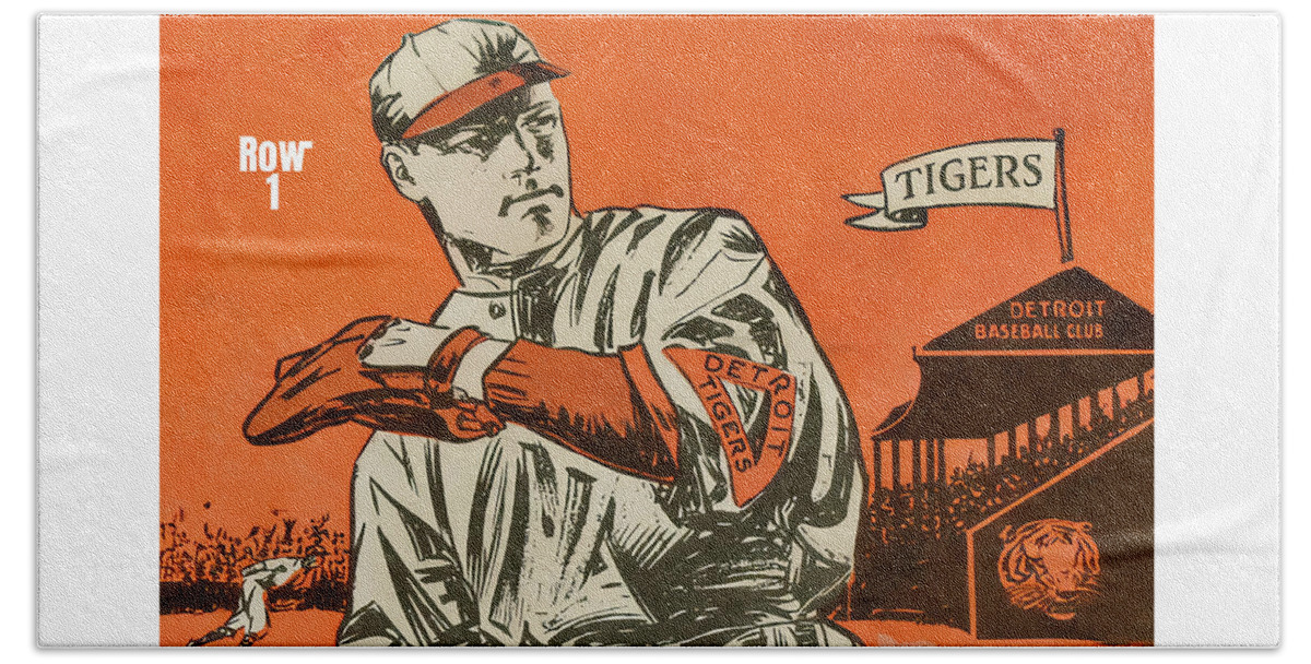 Detroit Tigers Beach Towel featuring the mixed media Vintage Detroit Tiger Player Art by Row One Brand