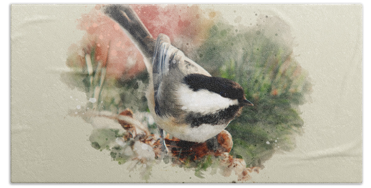 Chickadee Beach Towel featuring the mixed media Beautiful Chickadee - Watercolor Art by Christina Rollo