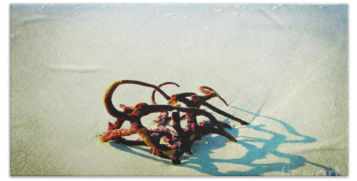 Aruba; Coral; Beach; Baby Beach; Sand; Ocean; Caribbean; Shadow; Artistic; Beach Towel featuring the digital art Aruba Coral by Tina Uihlein