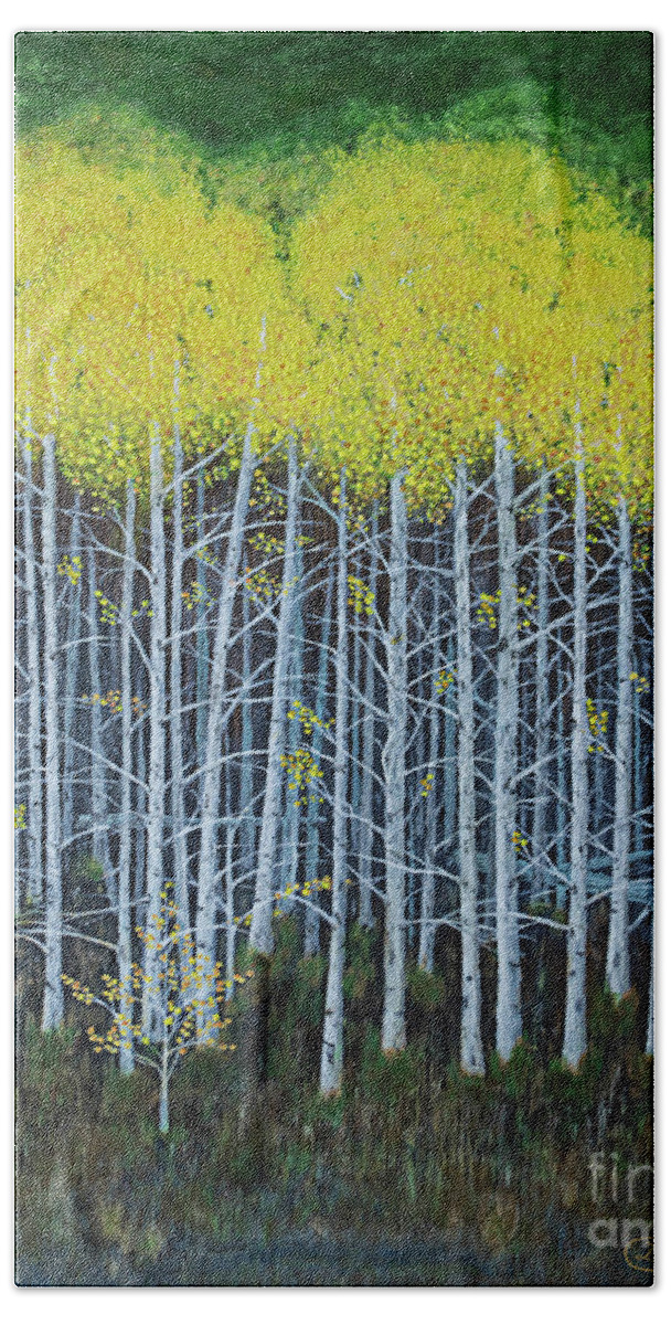  Aspen Trees Beach Towel featuring the painting Aspen Stand the painting by L J Oakes