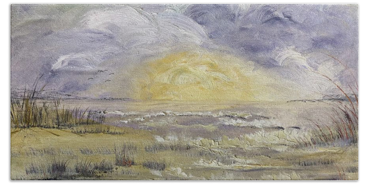 Oil Painting Beach Towel featuring the painting Atlantic Sunrise by Catherine Ludwig Donleycott