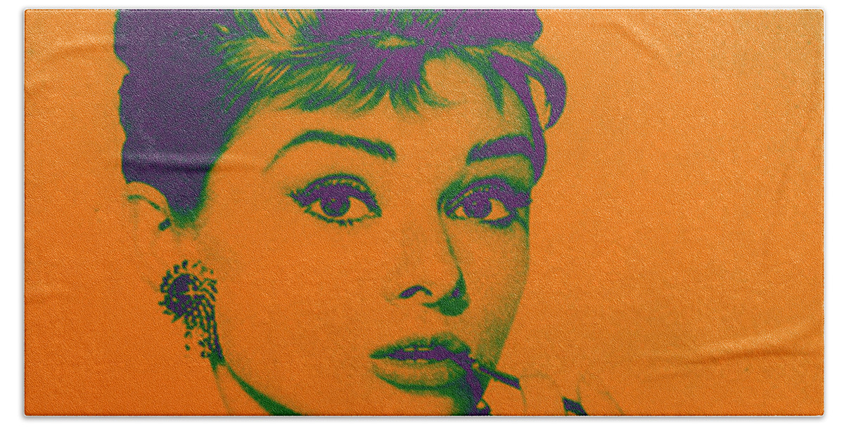 Audrey Hepburn Beach Towel featuring the painting Audrey Hepburn Purple by Kathleen Artist PRO
