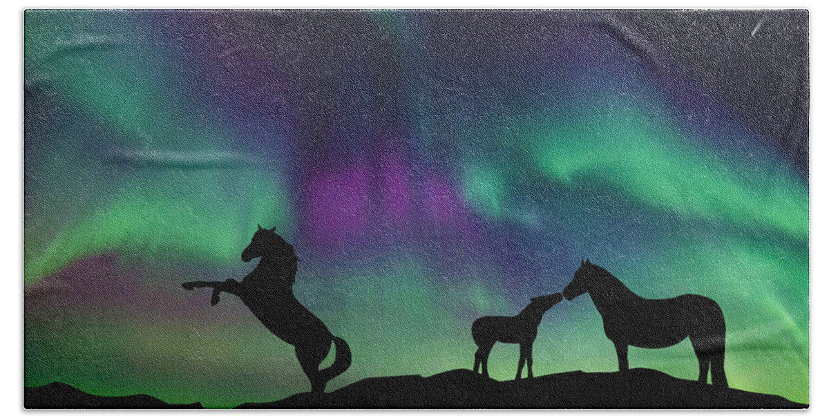 Picture Beach Towel featuring the digital art Aurora Horses by Larah McElroy