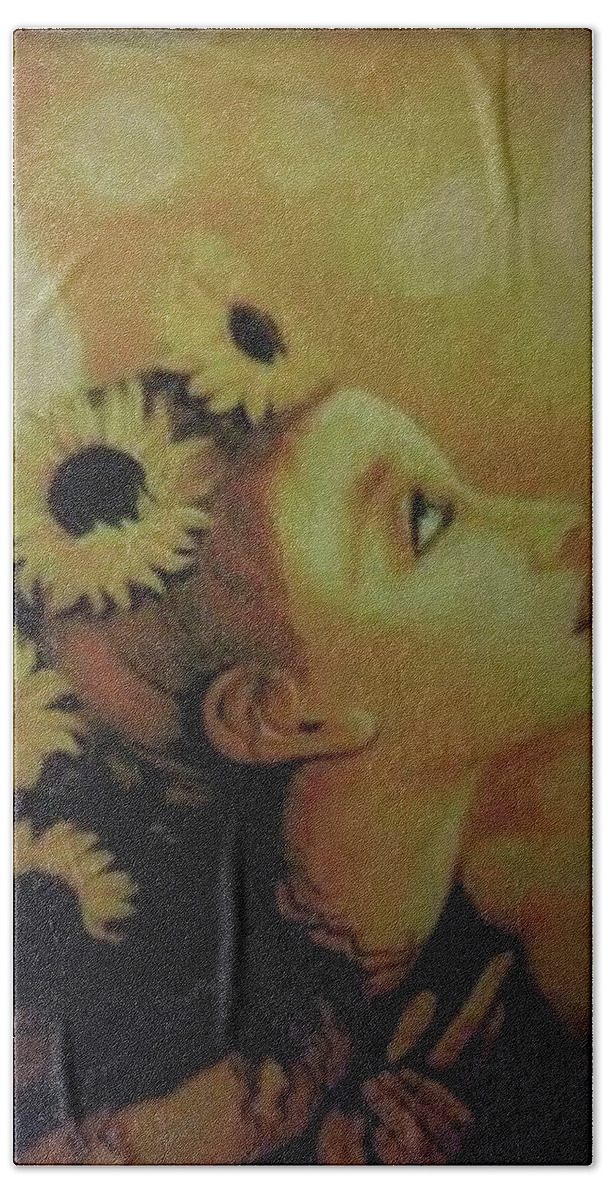 Angel Beach Towel featuring the painting Autumn Angel by Dalgis Edelson