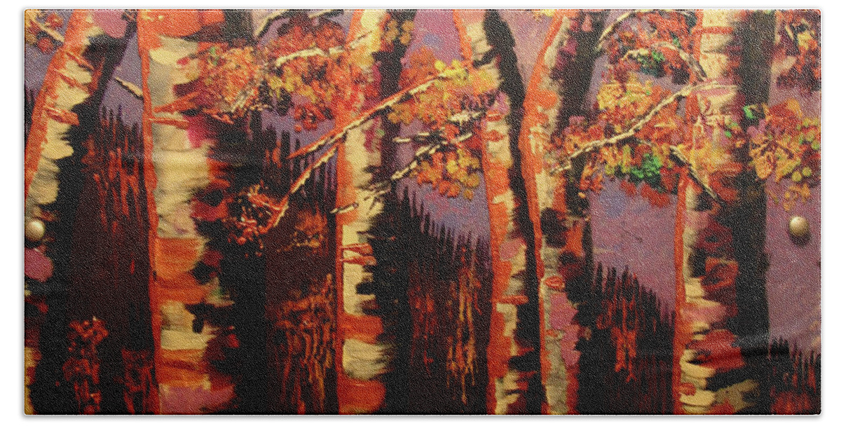 Fall Beach Towel featuring the painting Autumn Aspen by Marilyn Quigley