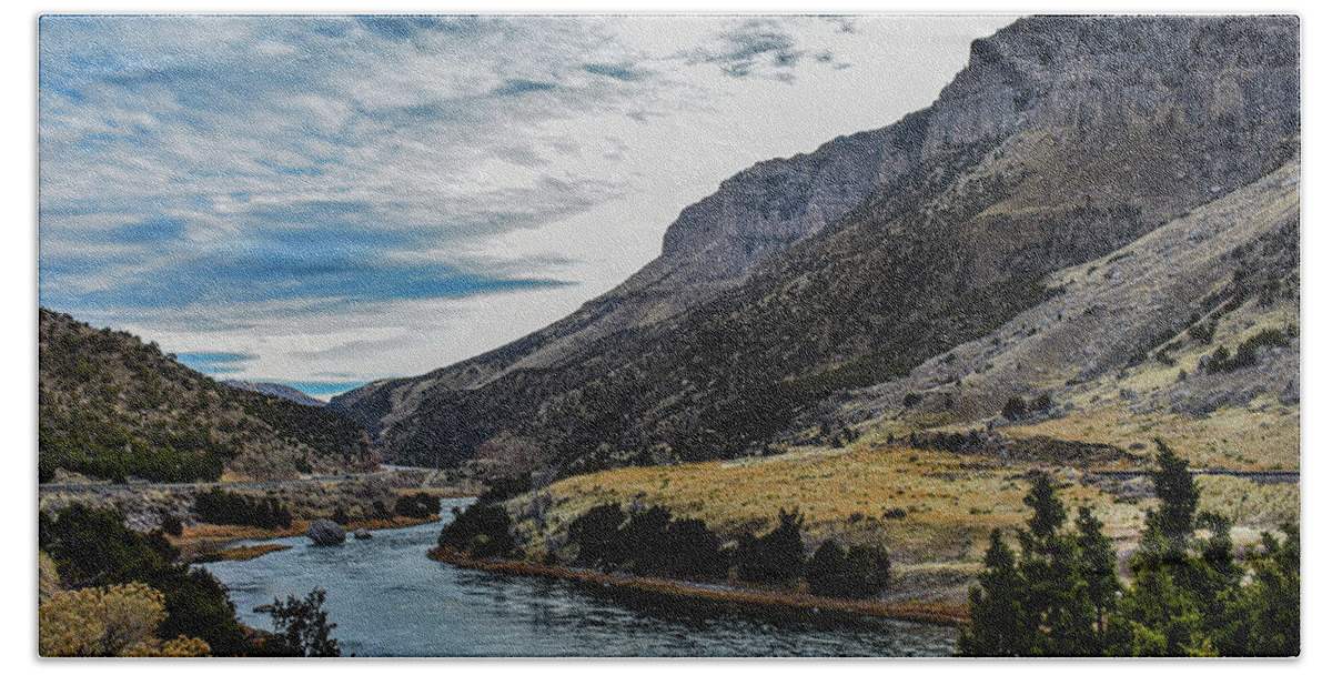River Beach Towel featuring the photograph Autumn at Wind River Canyon by Laura Putman