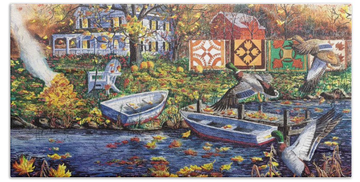 Autumn Landscape Beach Towel featuring the painting Autumn Blessings by Diane Phalen
