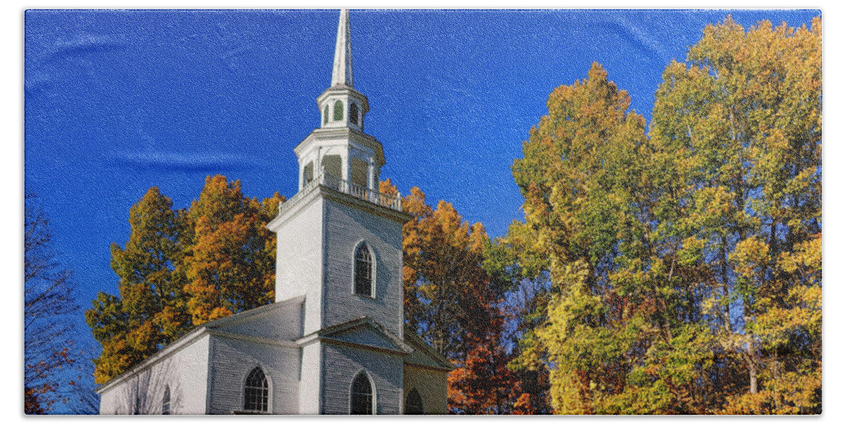 Church Beach Towel featuring the photograph Autumn Church in Maine by Olivier Le Queinec