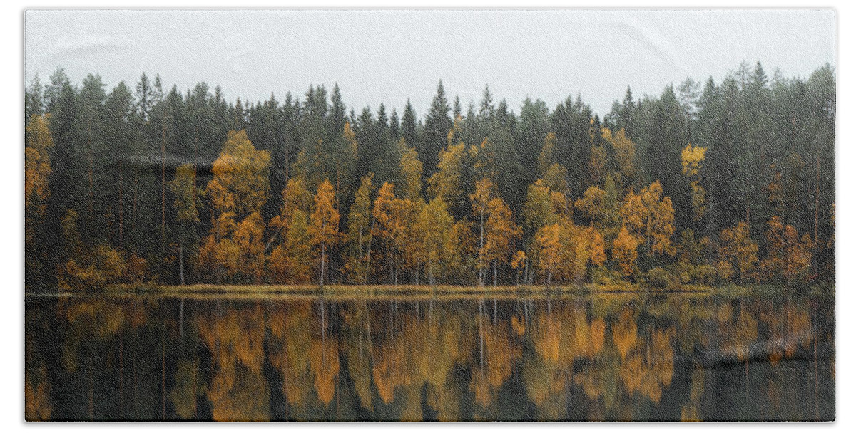 Dramatic Beach Towel featuring the photograph Autumn fairy tale in Kainuu, Finland by Vaclav Sonnek