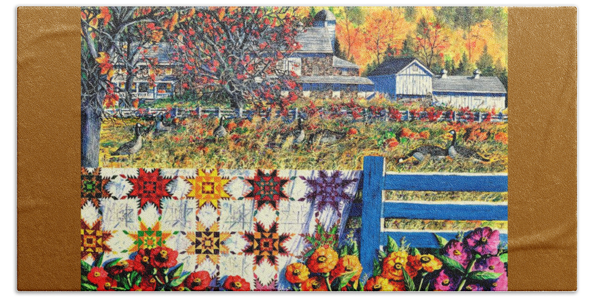 Autumn Beach Towel featuring the painting Autumn Farm by Diane Phalen