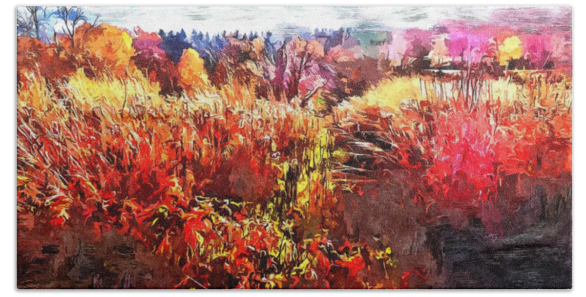 Autumn Beach Towel featuring the mixed media Autumn Field by Christopher Reed
