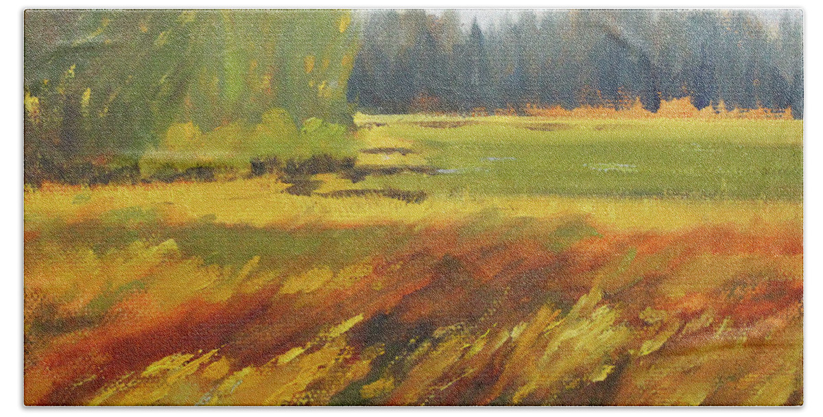 Autumn Field Beach Towel featuring the painting Autumn Grasses by Nancy Merkle