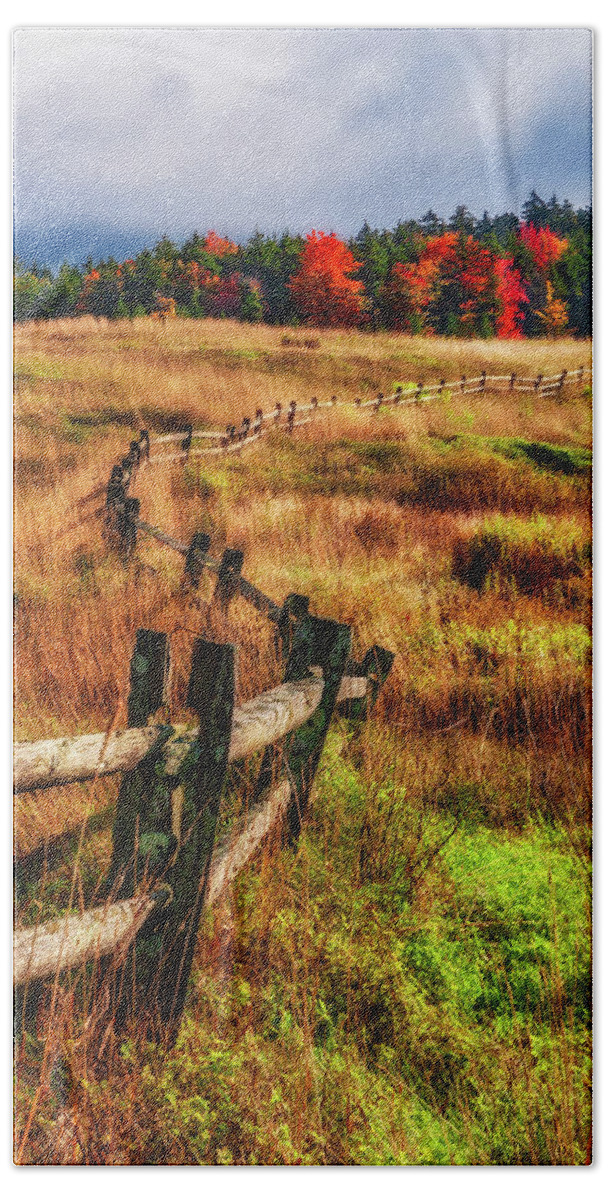 Fall Beach Towel featuring the photograph Autumn Long Wood Fence V by Dan Carmichael