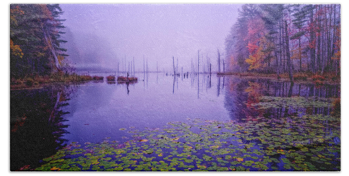 Autumn Beach Towel featuring the photograph Autumn Marsh Mist. by Jeff Sinon