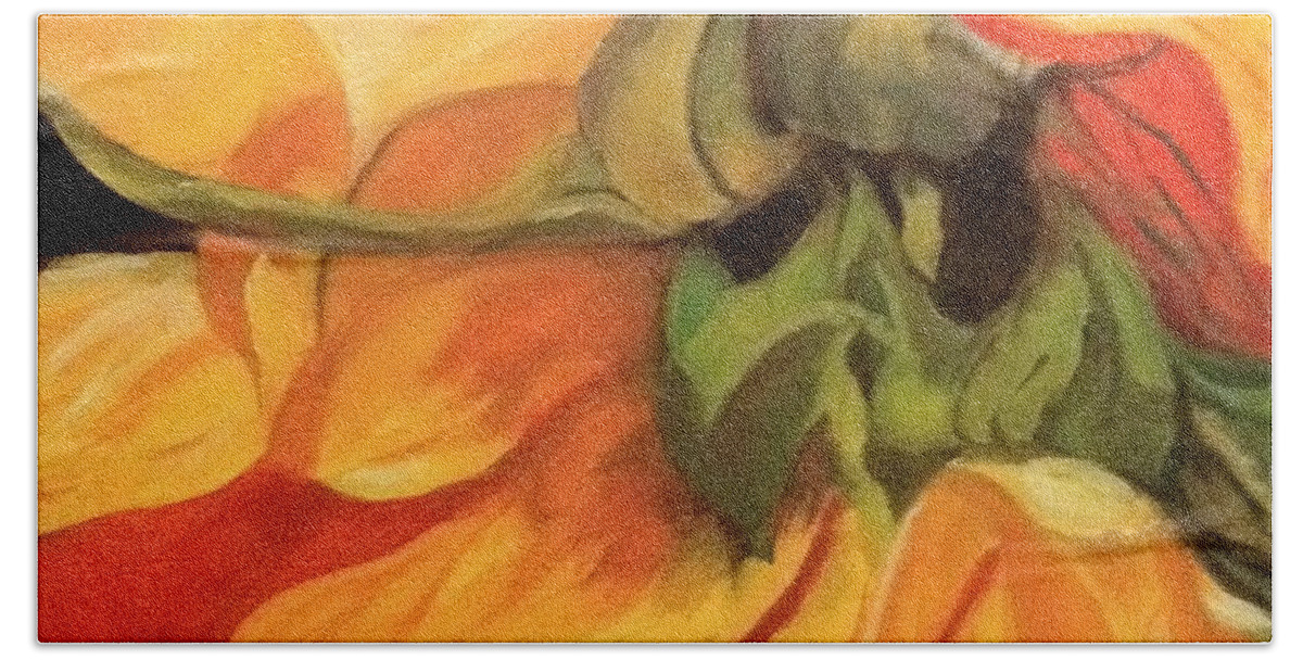 Sunflower Beach Towel featuring the painting Autumn memory by Juliette Becker