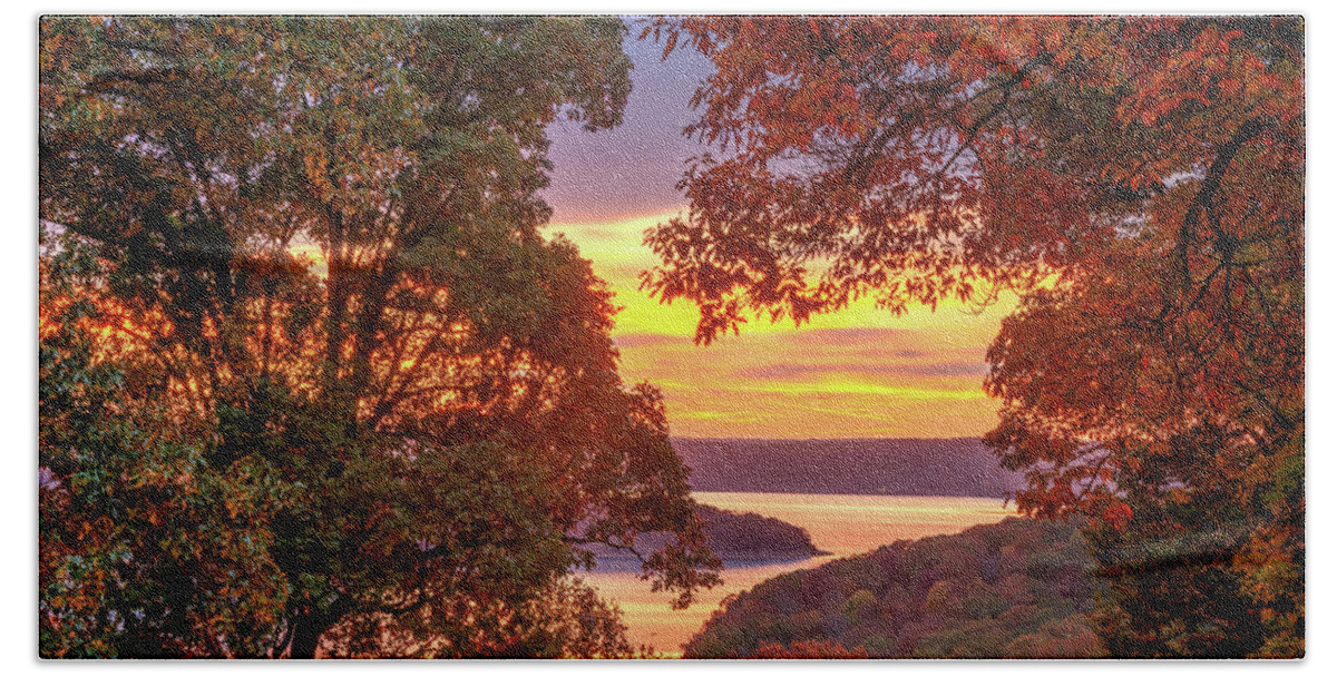 Beaver Lake Beach Towel featuring the photograph Autumn Morning Overlooking Beaver Lake by Gregory Ballos