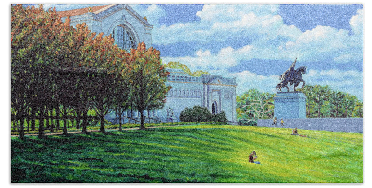 St. Louis Art Museum Beach Towel featuring the painting Autumn On Art Hill by John Lautermilch