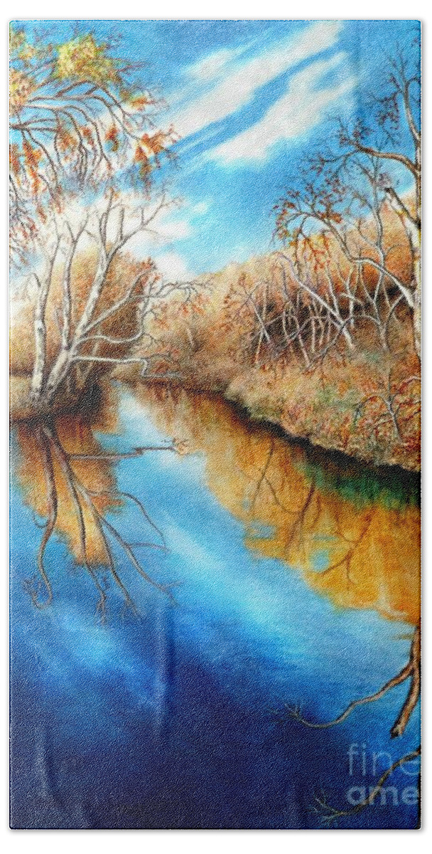 South Elkhorn Creek Beach Towel featuring the drawing Autumn on the Elkhorn by David Neace CPX