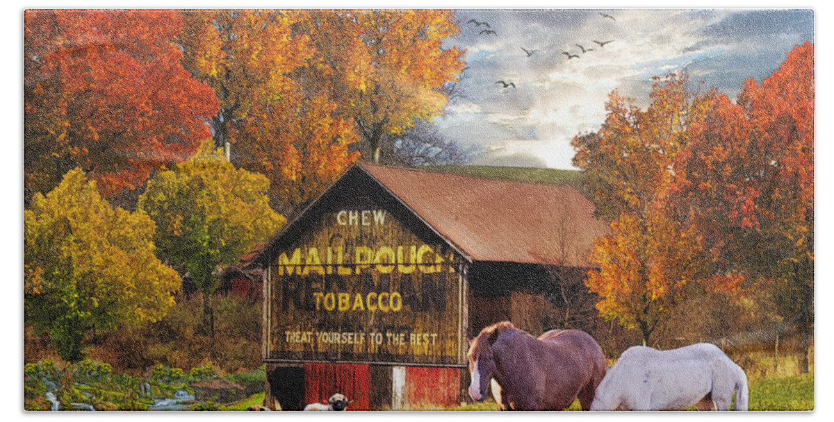 Fall Colors Beach Towel featuring the digital art Autumn on the Farm by Tom Schmidt