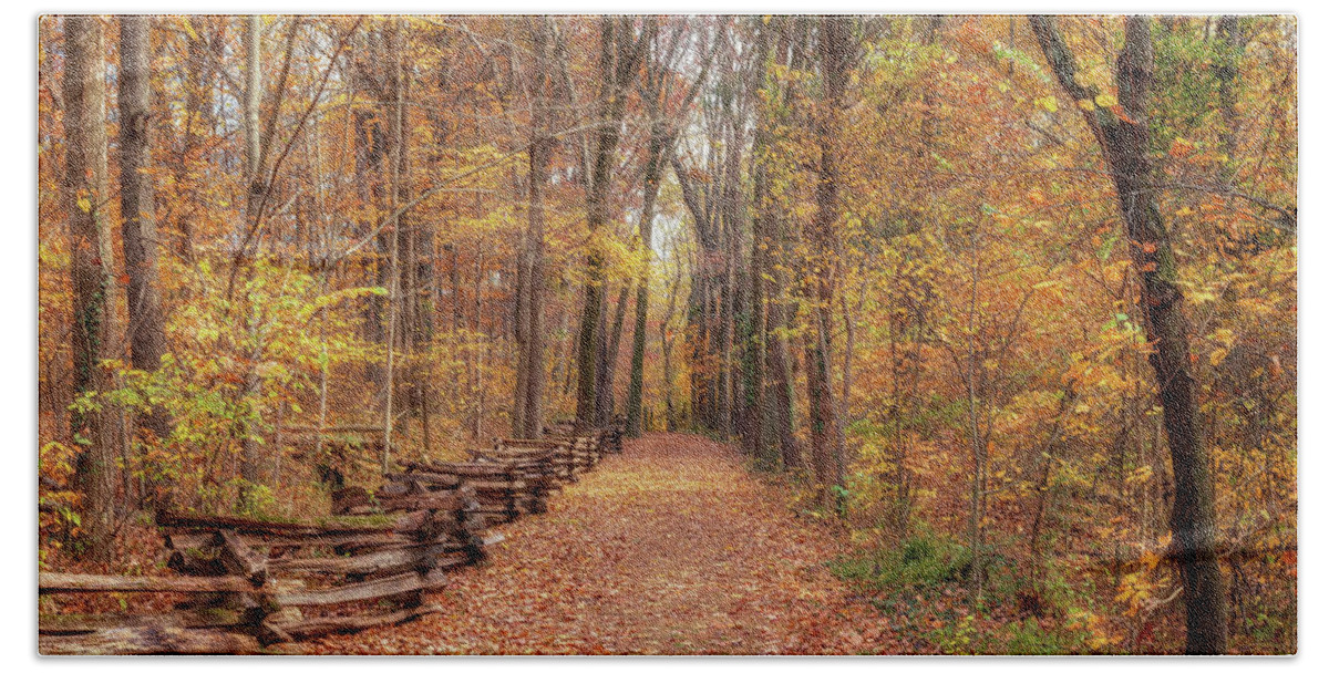 Lincoln Boyhood Home Beach Towel featuring the photograph Autumn Path at Lincoln Boyhood Home by Susan Rissi Tregoning