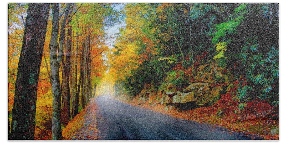 Photo Beach Towel featuring the mixed media Autumn Road by Anthony M Davis